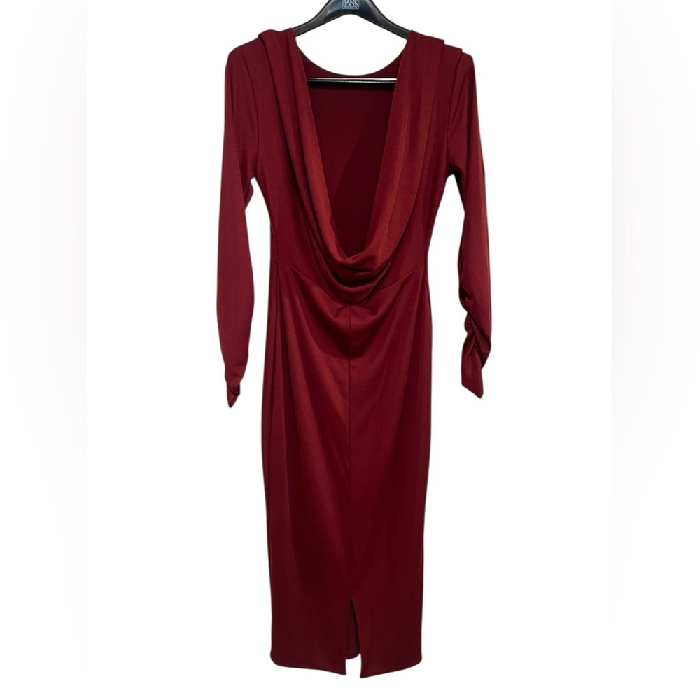 Clubl London Elegant Berry Deep Plunge Back Women's Dress Form Fitting Sz 12